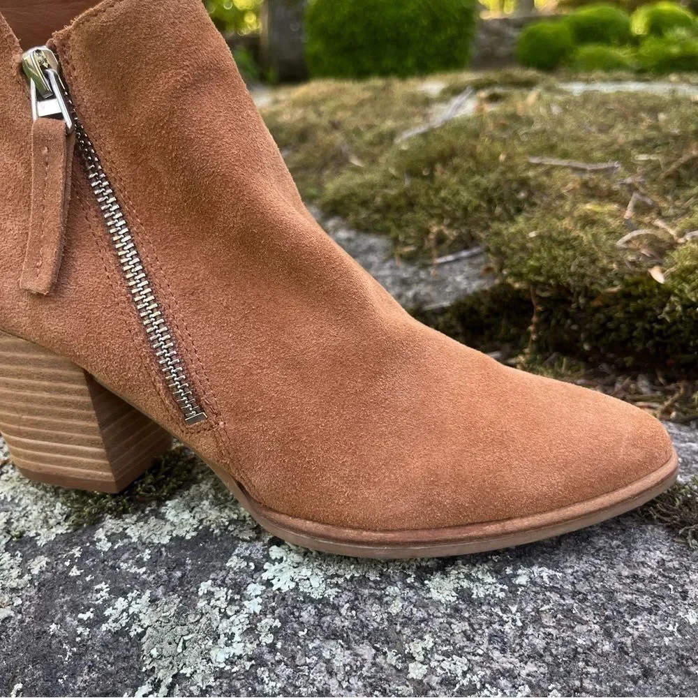 Dolce Vita Rila Cognac Brown Suede Block Heel Ankle Boots Size 6.5